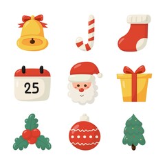 cute christmas flat icon set isolated on white background. vector illustration.