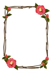 ツバキの花と小枝のフレーム　A4縦