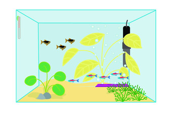 akwarium, hobby, ryby, neonki, rośliny, woda, dziecko, pasja, zamiłowanie, ciekawostka, naklejka, rysunek, obrazek, wektor, zwierzęta, jezioro, oczko wodne, basen, woda, kropla, ciecz, płyn, radość © monikakosz