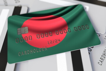 Flag of Bangladesh on the credit card 3d rendering