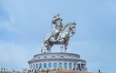 Equestrian statue of Genghis Khan at the outskirt of Ulaanbaatar city. 