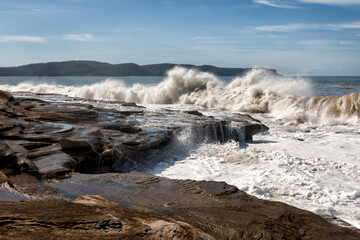 Wave Crashing at Pearl Beach on NSW Central Coast in Australia