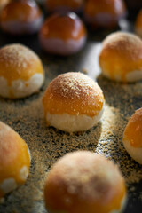 Fresh out of the oven delicious egg yolk pastry, in the room

