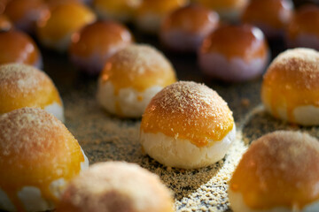 Fresh out of the oven delicious egg yolk pastry, in the room

