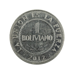 50 bolivian boliviano coin (2012) obverse isolated on white background