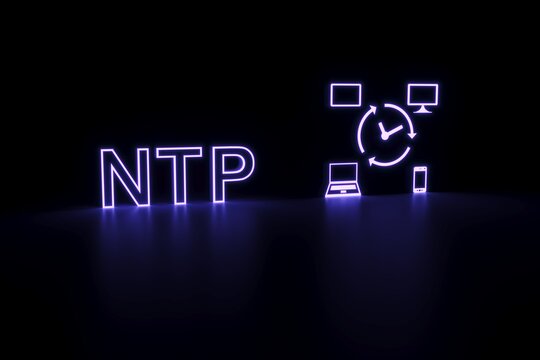 NTP neon concept self illumination background 3D illustration