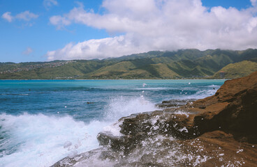 The waves hit the coast, China Walls, Oahu, Hawaii
