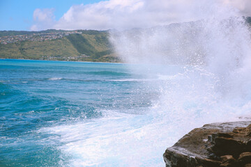 The waves hit the coast, China Walls, Oahu, Hawaii