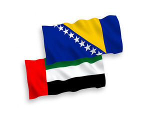 Flags of Bosnia and Herzegovina and United Arab Emirates on a white background