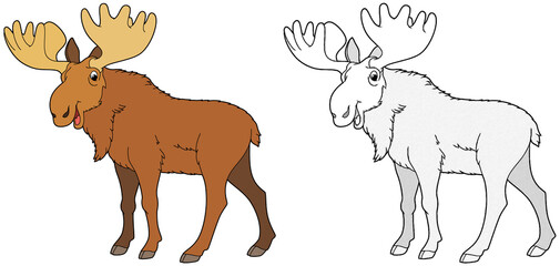 cartoon scene with moose animal with sketch - illustration