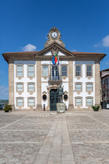 Front facade view at the Chaves council on Republic Square, Praça da Républica, piazza with a...