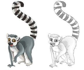 cartoon happy scene with sketch lemur animal - illustration © agaes8080