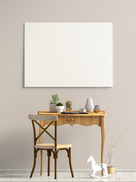 Iinterior design in shabby chic style. Mock up poster. 3D illustration.