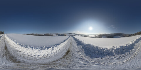 panorma snow field in bavaria in the morning