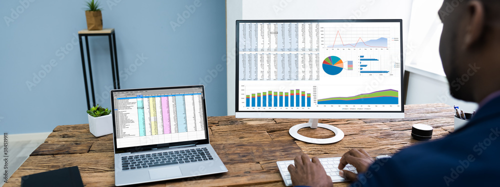 Poster african analyst working with spreadsheet data
