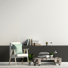 Iinterior design in contemporary style. Mock up wall. 3D illustration.