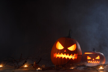 Halloween pumpkins in mist