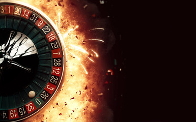 Flaming casino roulette wheel - 384520536