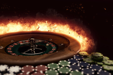 Flaming casino roulette wheel