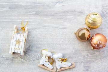 Happy New year and merry Christmas. Christmas background with decorations.