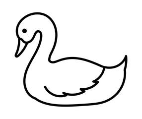 Simple vector drawing of a cute swan for design work, for children's coloring, logo, template.