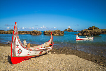 Lanyu traditional canoe at dongqing bay in lanyu, taitung, taiwan