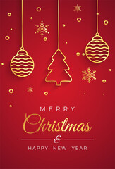 Merry Christmas background with christmas element. Red Background. Vector illustration