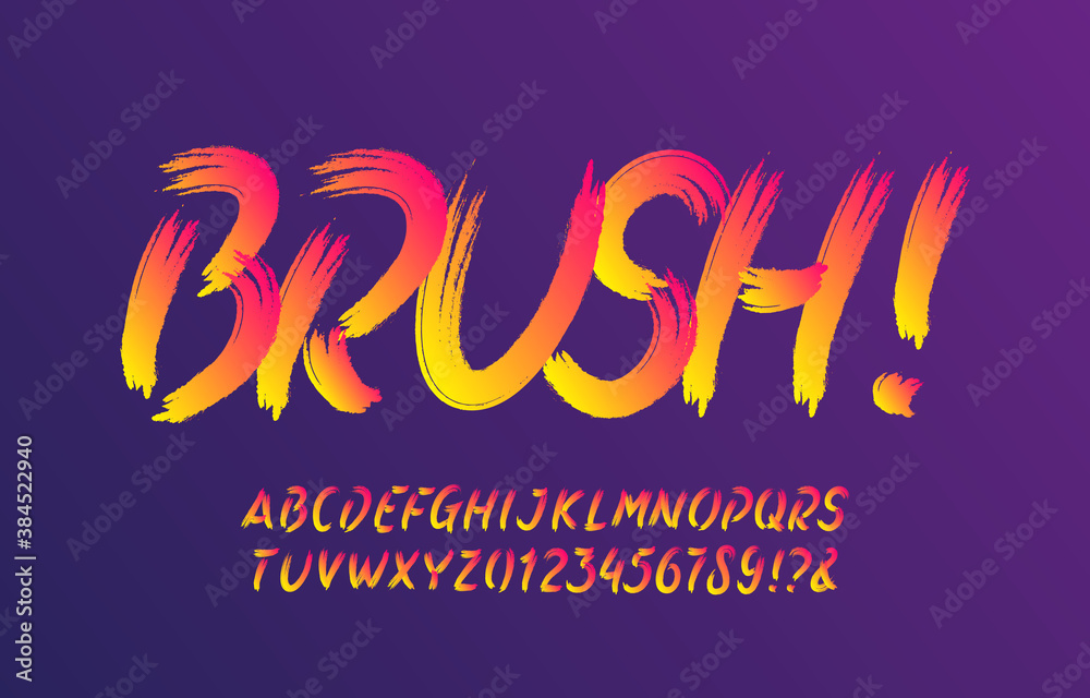 Fototapete brush alphabet font. brush stroke vivid letters and numbers. hand written vector typescript for your