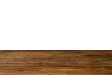 Old vintage wood table in perspective isolated on white background