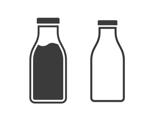 Milk bottle icon vector, dairy product glass package empty and full isolated line outline art shape, beverage drink element