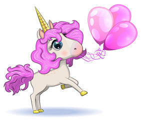 Cute magical unicorn. Print for t-shirt. Romantic hand drawing illustration for children.