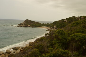 Fototapeta premium The stunning beaches and mountains of Parque Nacional Natural Tayrona in Santa Marta region of Colombia