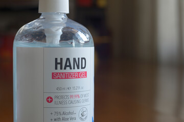 Hand sanitiser gel for hygiene corona virus protection.