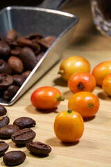 Hong Kong 2020 : Some Baked Coffee Bean And Coffee Fruit On The Table