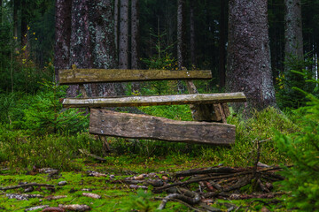 Sitzbank aus Holz im Wald