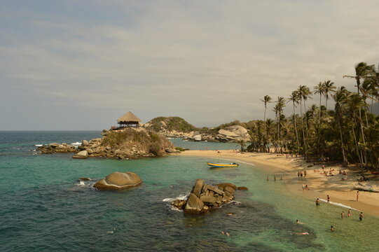 The stunning beaches and mountains of Parque Nacional Natural Tayrona in Santa Marta region of Colombia