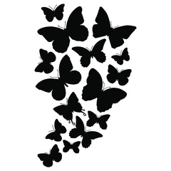 Hand drawn vector of black butterflies silhouettes on white background. Stock illustration of insects.