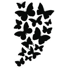Fototapeta premium Hand drawn vector of black butterflies silhouettes on white background. Stock illustration of insects.