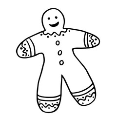 Christmas traditional gingerbread cookie.  Gingerbread Man.  Festive sweetness.  Vector outline illustration.  Doodle style.