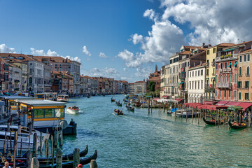 View on the grand canal from the realto bridge on a sunny day