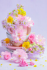 spring flowers in a floral teacup