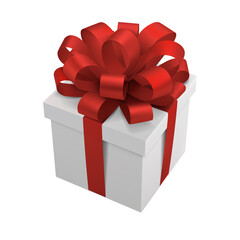 Vector realistic isolated red bow and gift box. Perspective view. EPS 10