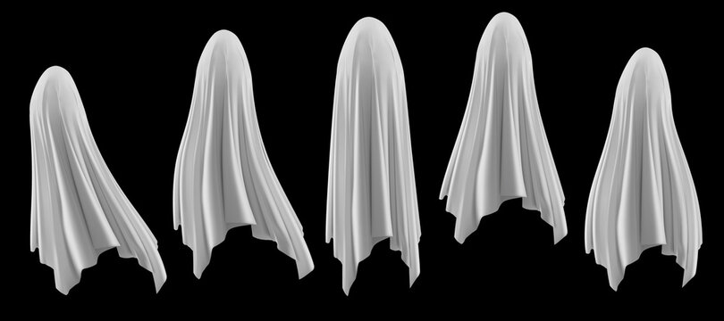 Ghost on a black background. An evil spirit with a covered sheet. Vector EPS 10