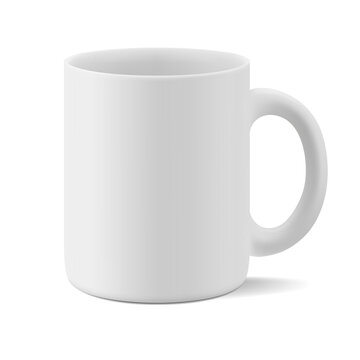 Vector realistic matte mockup of a white mug for drinks perspective view. White blank isolated cup. EPS 10