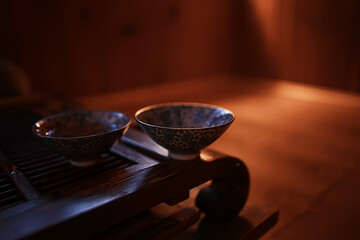 Chinese tea ceremony, tea table, cup / teapot on the table, oriental traditions