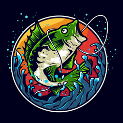 Bass fishing illustration logo design