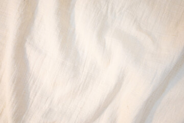 Obraz premium Fabric backdrop White linen canvas crumpled natural cotton fabric Natural handmade linen top view background Organic Eco textiles White Fabric texture