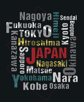 Japan, tokyo, osaka city typography vector illustration, for t-shirt and and apparel design.