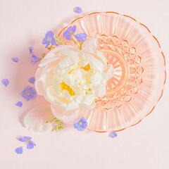 pink glass plate with peony 