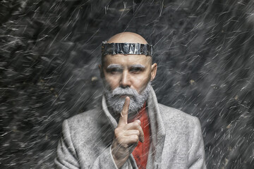 hipster santa claus winter portrait of a man with a beard / gray beard and mustache, christmas portrait guy